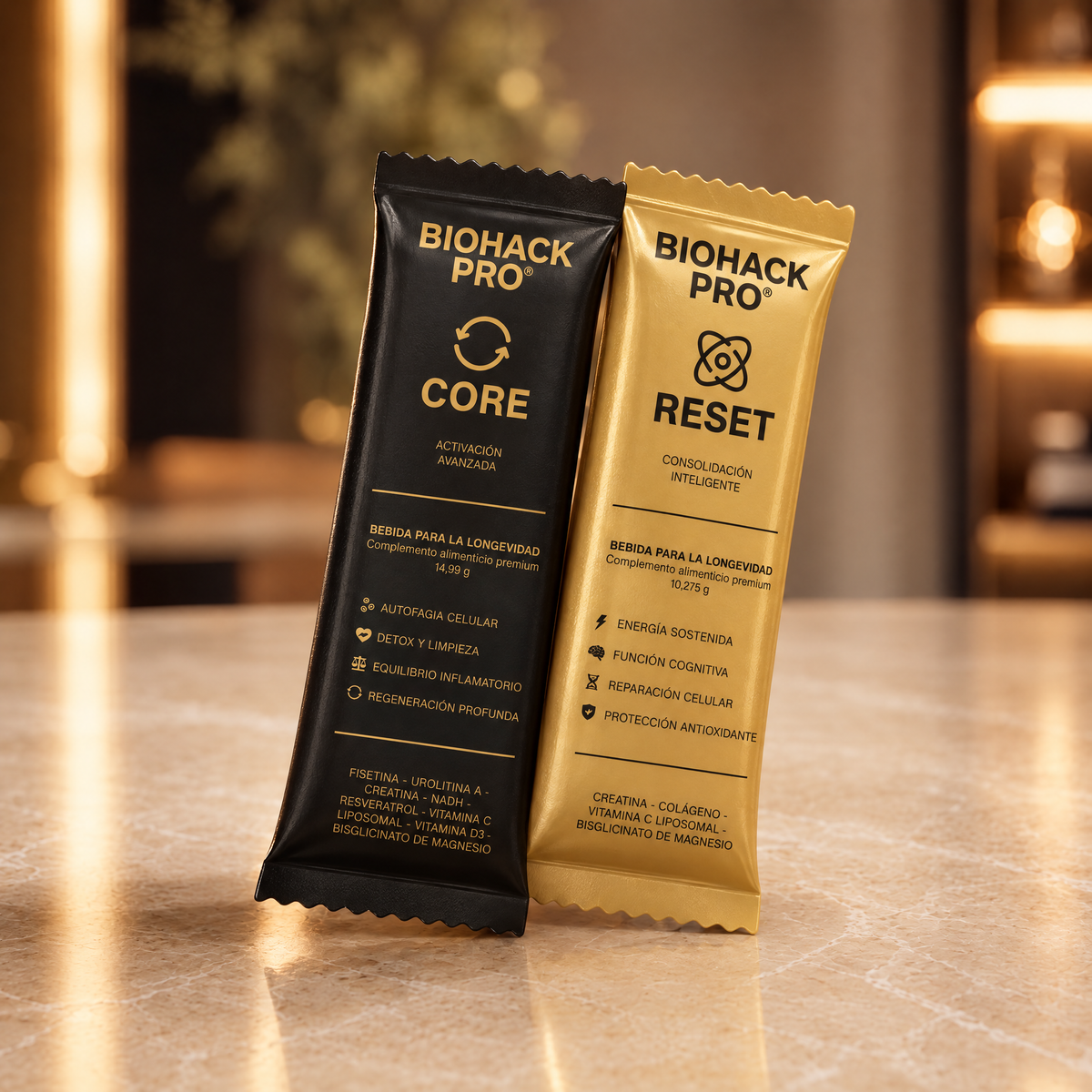 Sticks BIOHACK PRO CORE (negro) y RESET (dorado)
