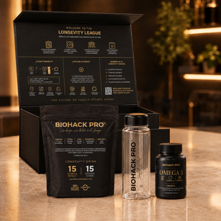 Welcome Pack BIOHACK PRO: doypack con 15 sticks RESET y 15 CORE, botella y Omega-3