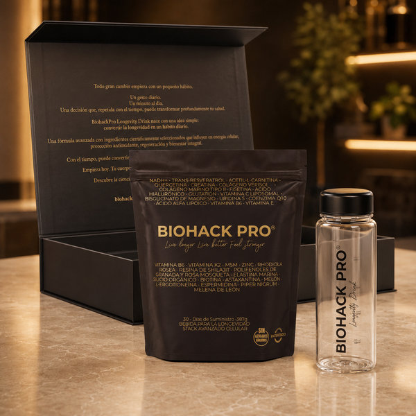 Welcome Pack de Biohack Pro: caja, bolsa y botella